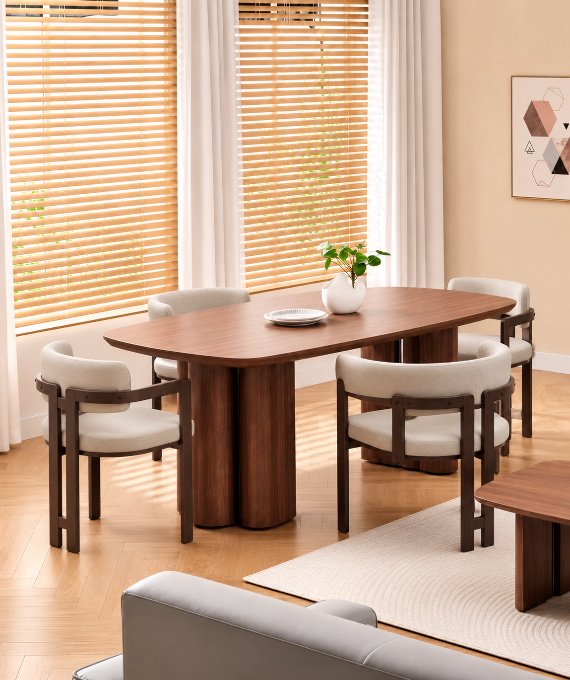 Lot table à manger Trinity effet noyer + chaises Mellow effet noyer