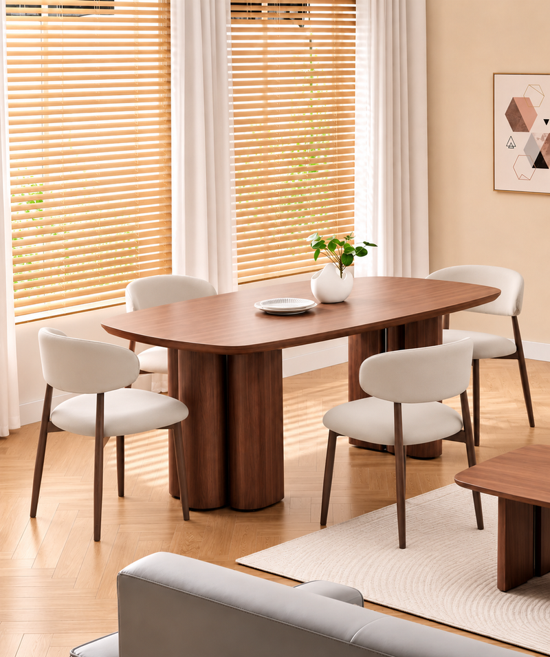 Lot table à manger Trinity effet noyer + chaises Lucile effet noyer