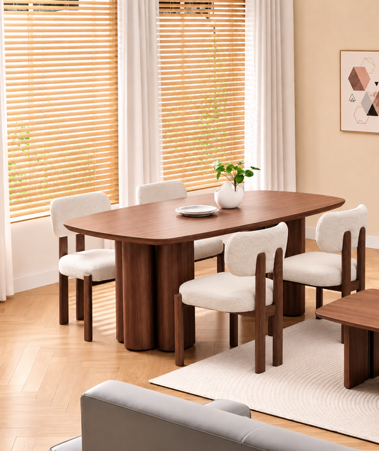 Lot table à manger Trinity effet noyer + chaises Hera effet noyer