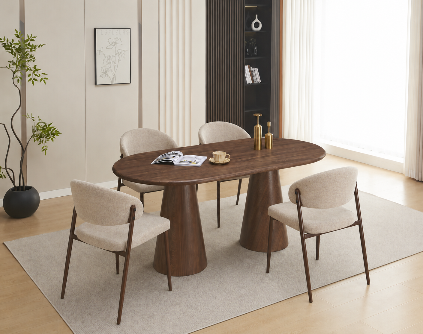 Lot table à manger Iconic 180x90cm effet bois noyer + chaises Lamia effet noyer
