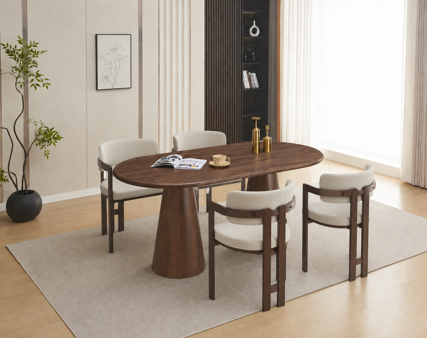 Lot table à manger Iconic 180x90cm effet bois noyer + chaises Mellow effet noyer