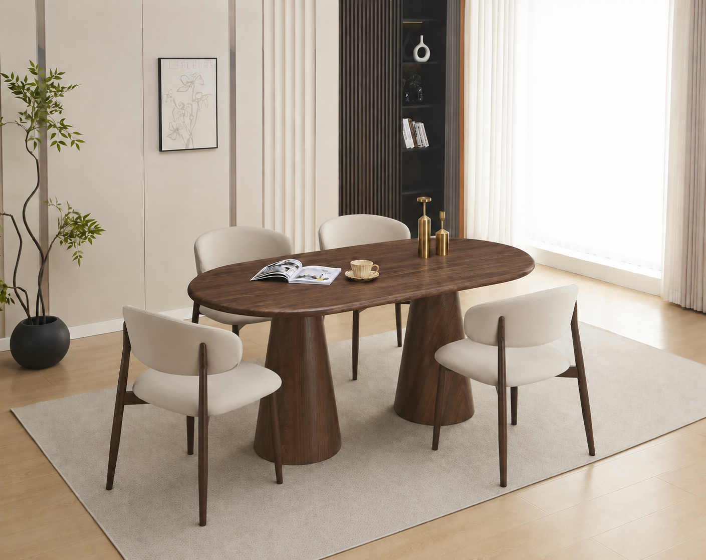 Lot table à manger Iconic 180x90cm effet bois noyer + chaises Lucile effet noyer
