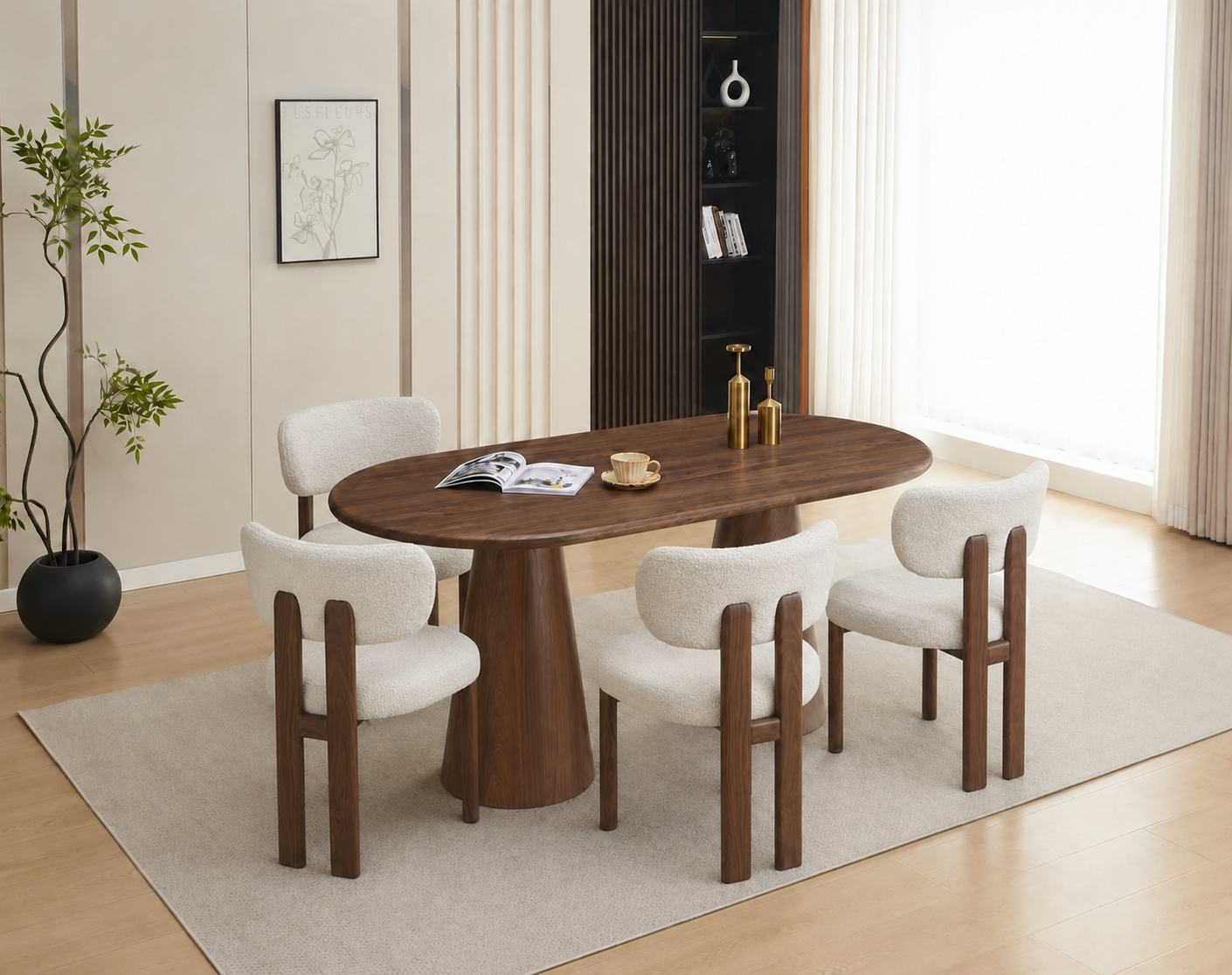Lot table à manger Iconic 180x90cm effet bois noyer + chaises Hera effet noyer