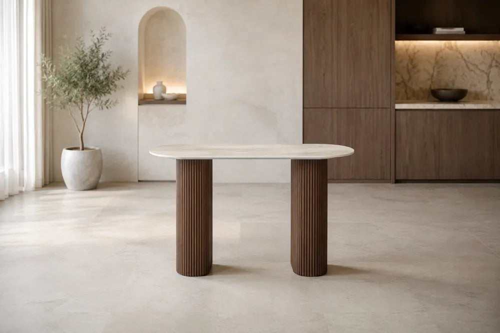 Console Roxy Pied Plateau Céramique Travertin