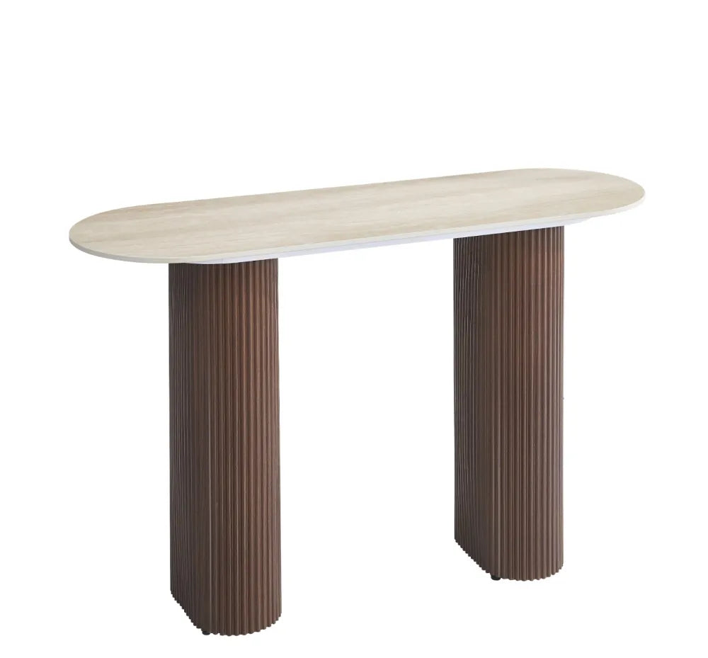 Console Roxy Pied Plateau Céramique Travertin