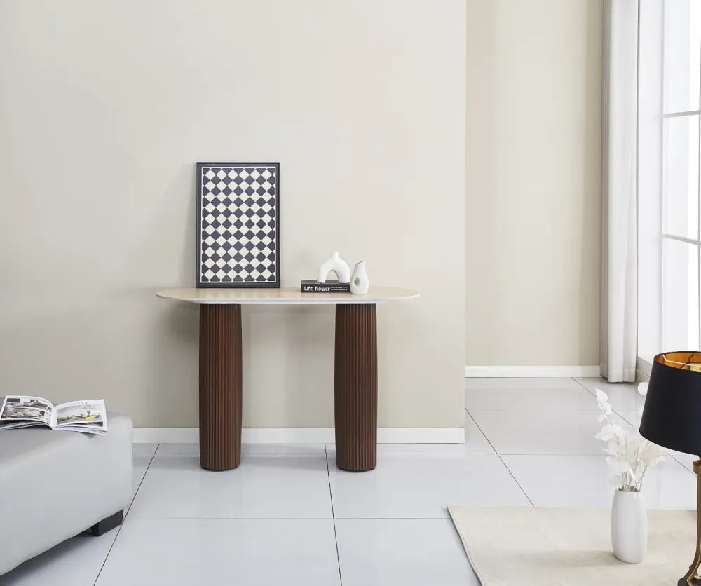 Console Roxy Pied Plateau Céramique Travertin