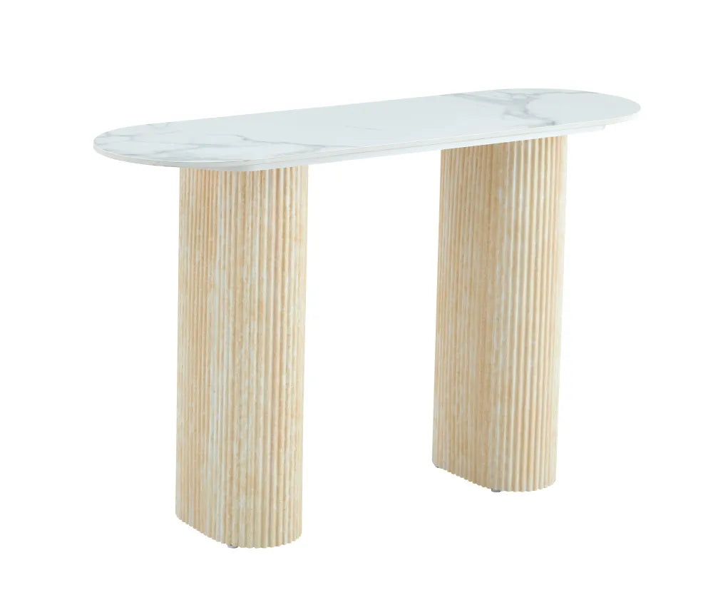 Console Roxy Pied Travertin Plateau Céramique Marbre Blanc 120X40X78Cm