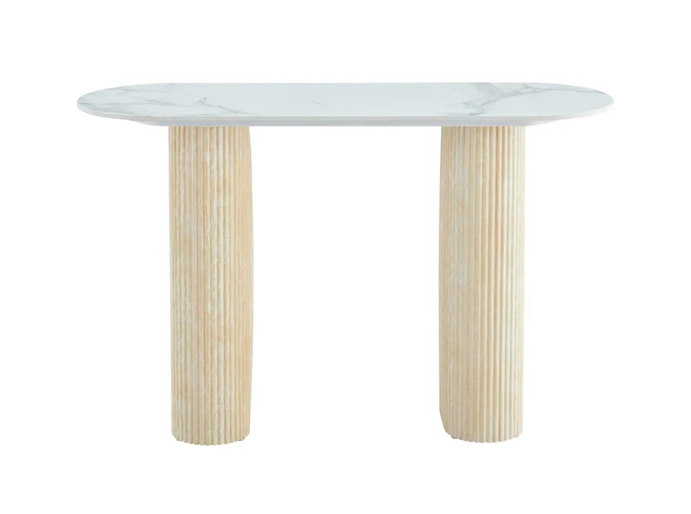 Console Roxy Pied Travertin Plateau Céramique Marbre Blanc 120X40X78Cm