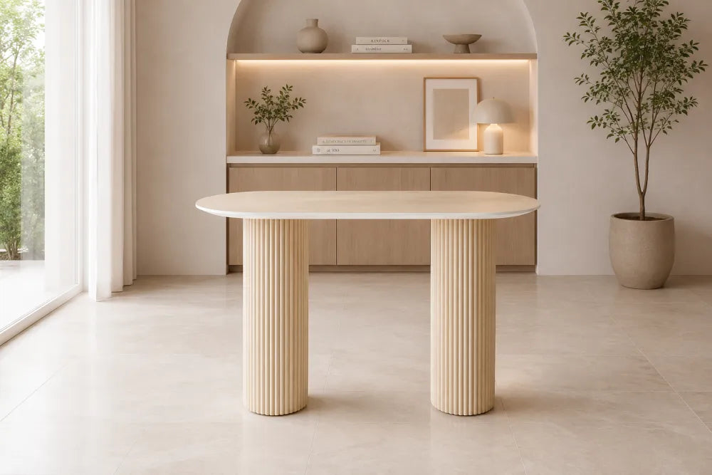 Console Roxy Pied Travertin Plateau Céramique Travertin 120X40X78Cm