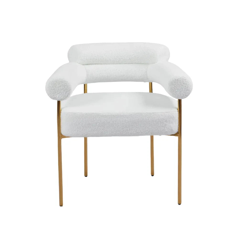 Chaise Bulle Or laine bouclée blanche