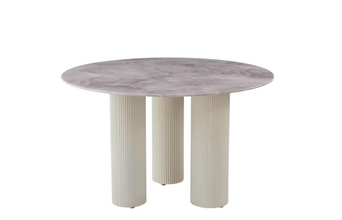 Table Repas Anaïs Pieds Beige Plateau Céramique Marbre Gris 120Cm