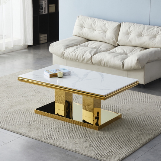 Table basse Versus Or marbre blanc