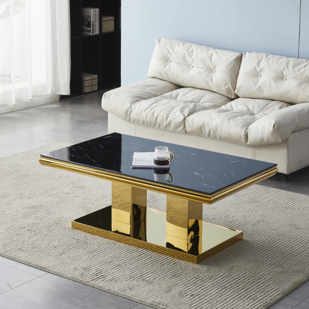 Table basse Versus Or marbre noir