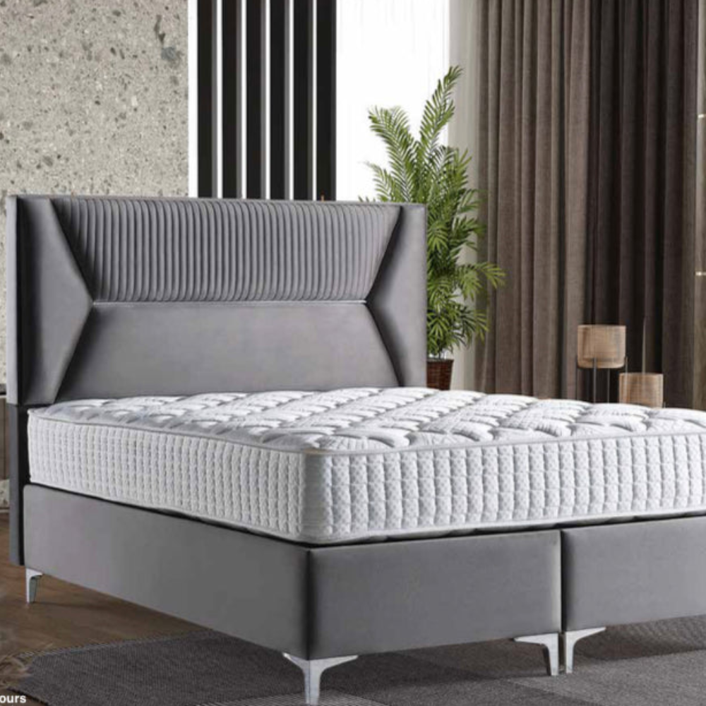 Lit coffre Lyon velours gris