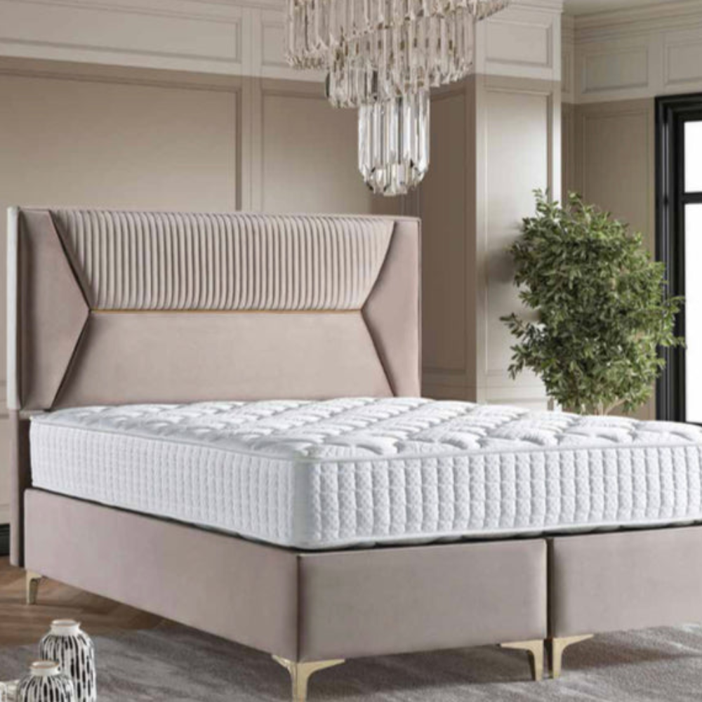 Lit coffre Lyon velours beige