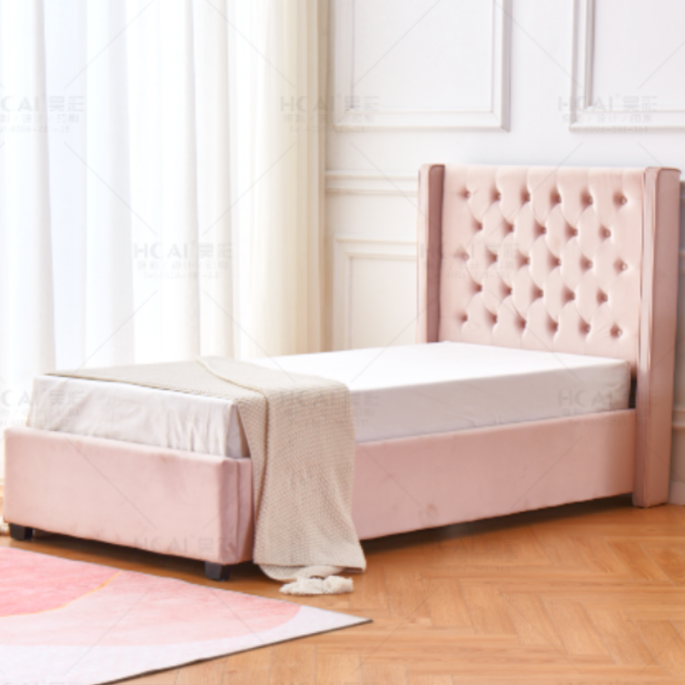 Lit simple eres capitonne velours rose