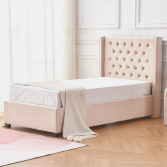 Lit simple eres capitonne velours beige