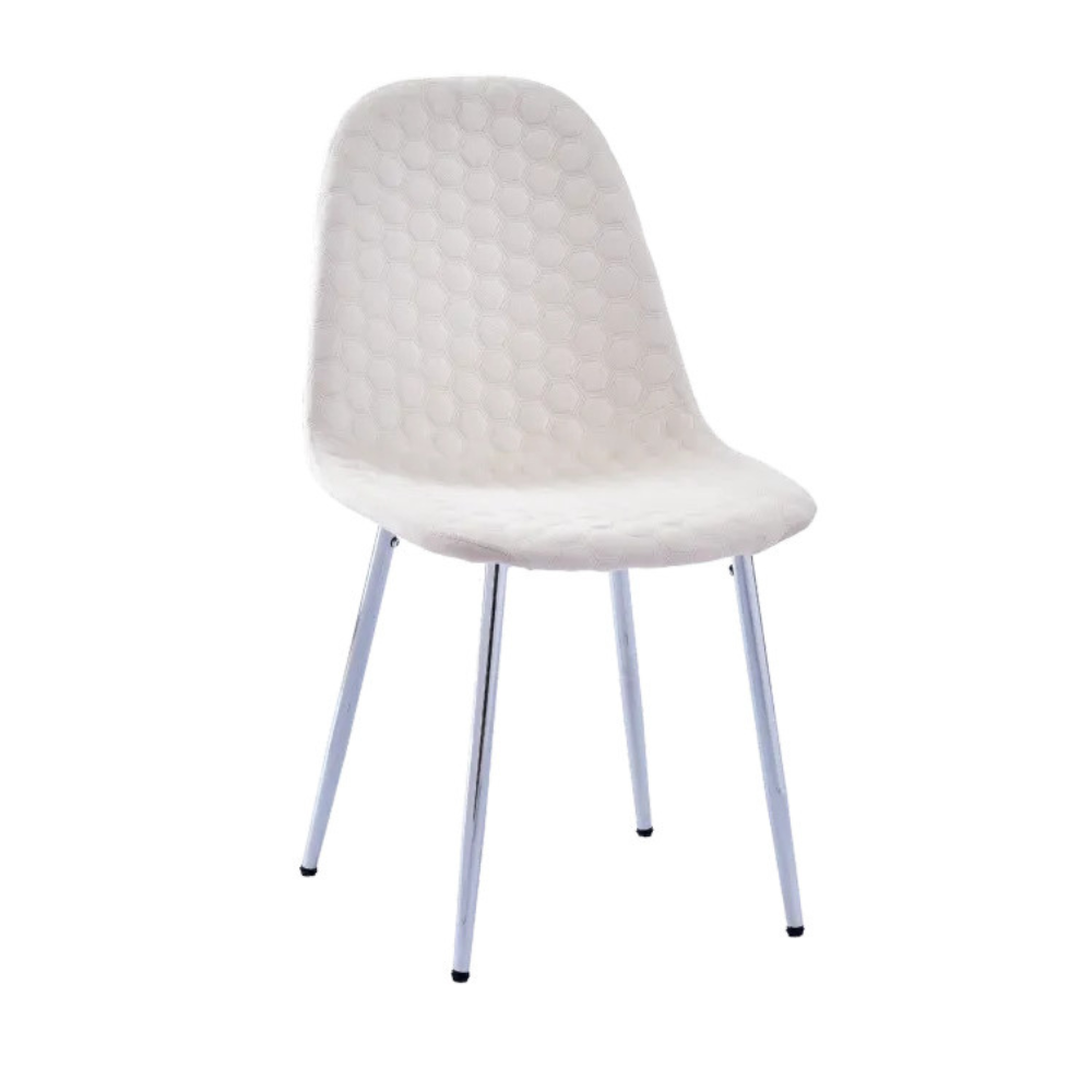 Chaise Maya - Structure Argent Velours Alvéolé Style Scandinave