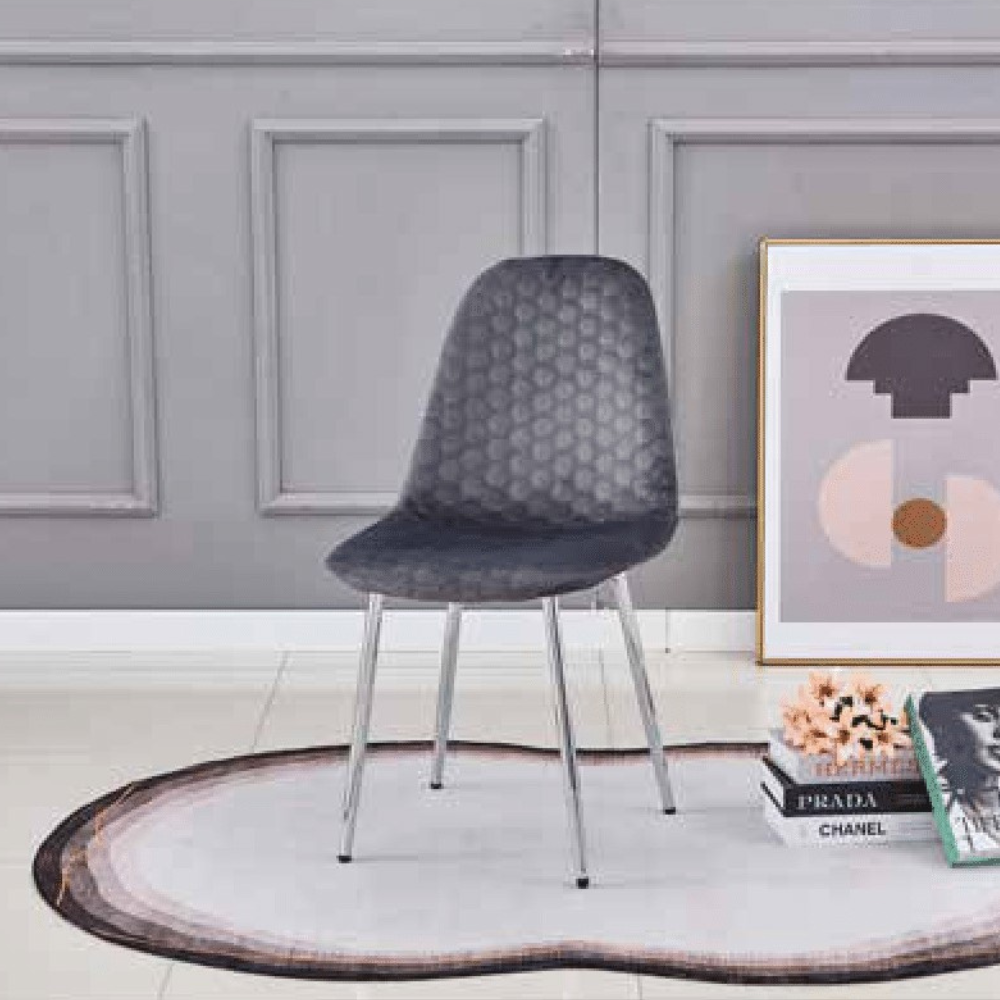 Chaise Maya - Structure Argent Velours Alvéolé Style Scandinave