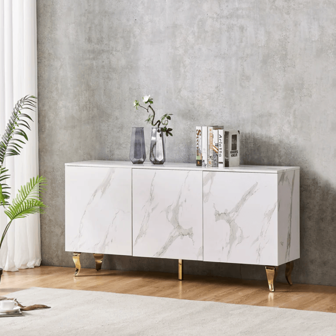 Buffet Baroque Or Marbre Blanc 160 cm