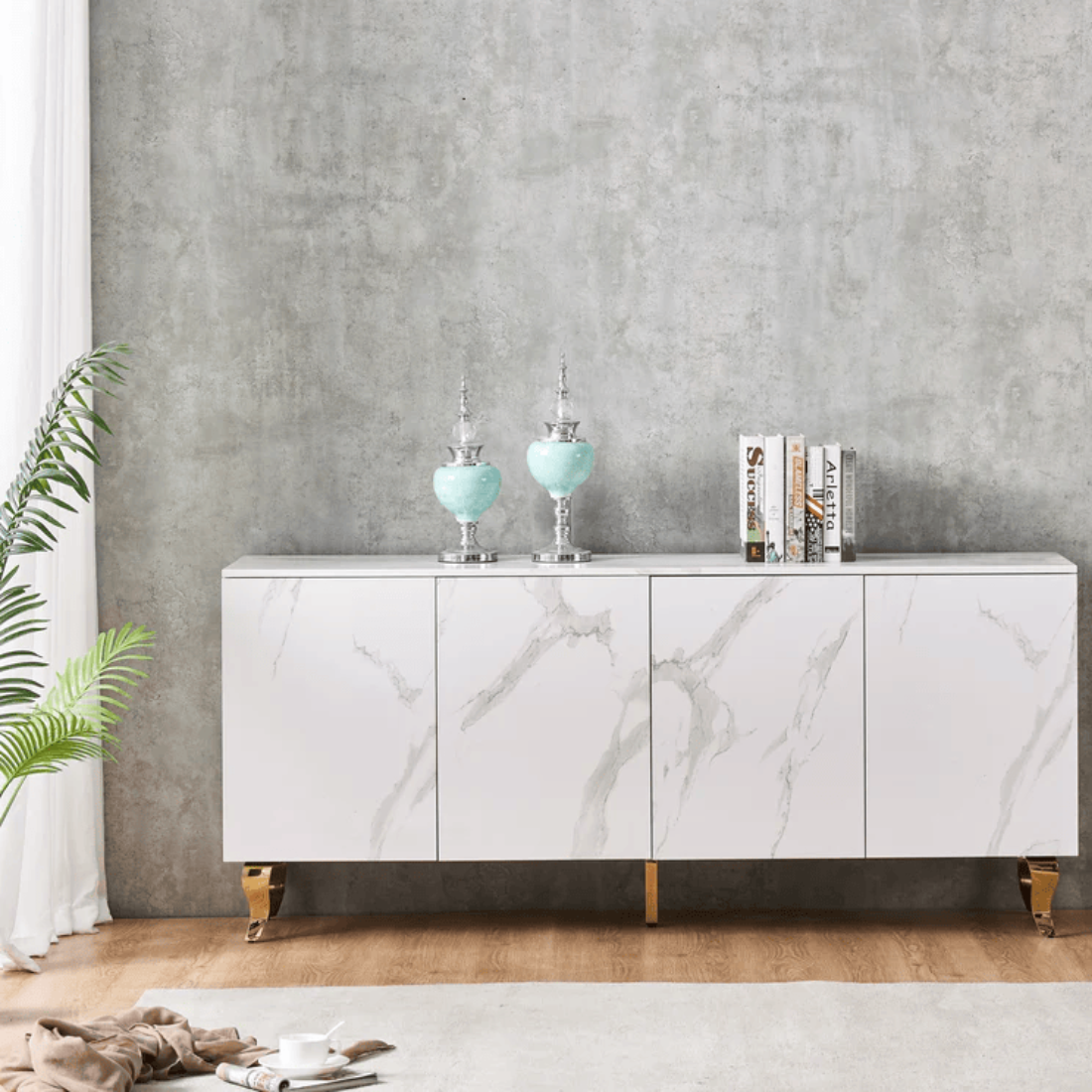 Buffet Baroque Or Marbre Blanc 180 cm