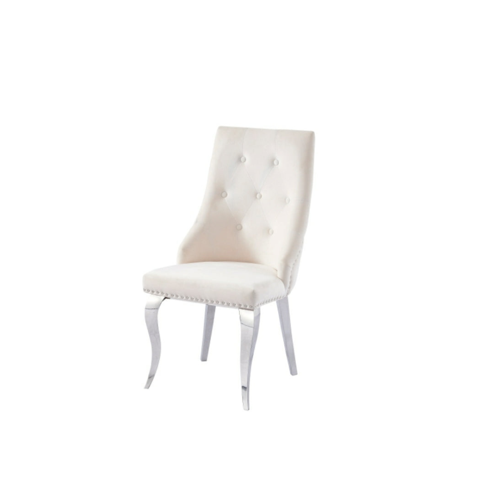 Chaise Anneau Argent velours Ecru