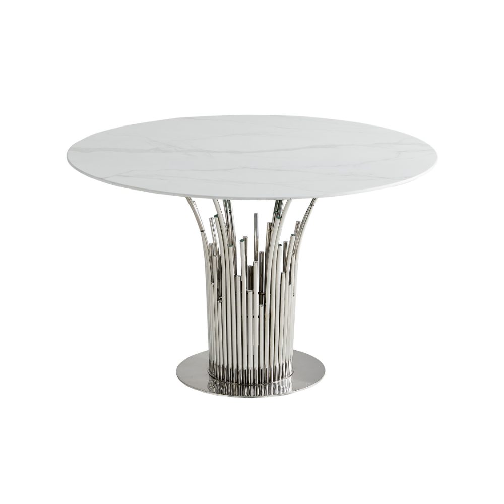 Table a manger argent marbre blanc