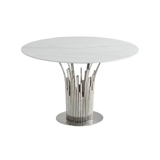 Table a manger argent marbre blanc