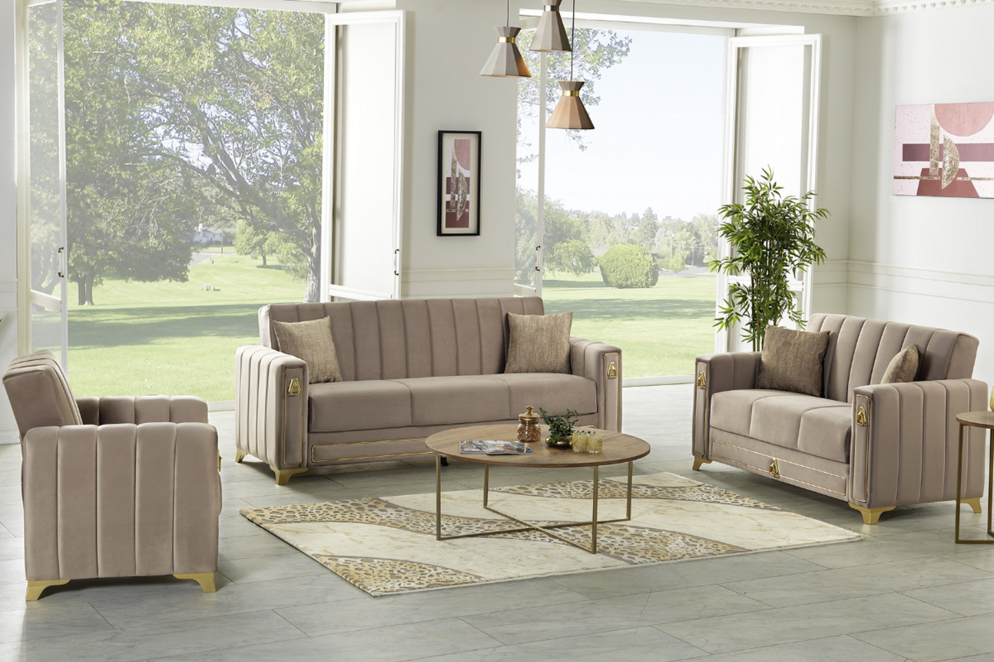 Canapé convertible 2 places Oran velours Beige