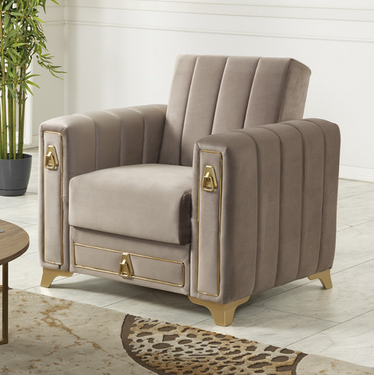 Fauteuil convertible Oran velours Beige