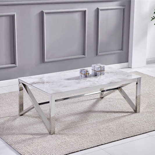 Table basse Majestic Argent Marbre Blanc