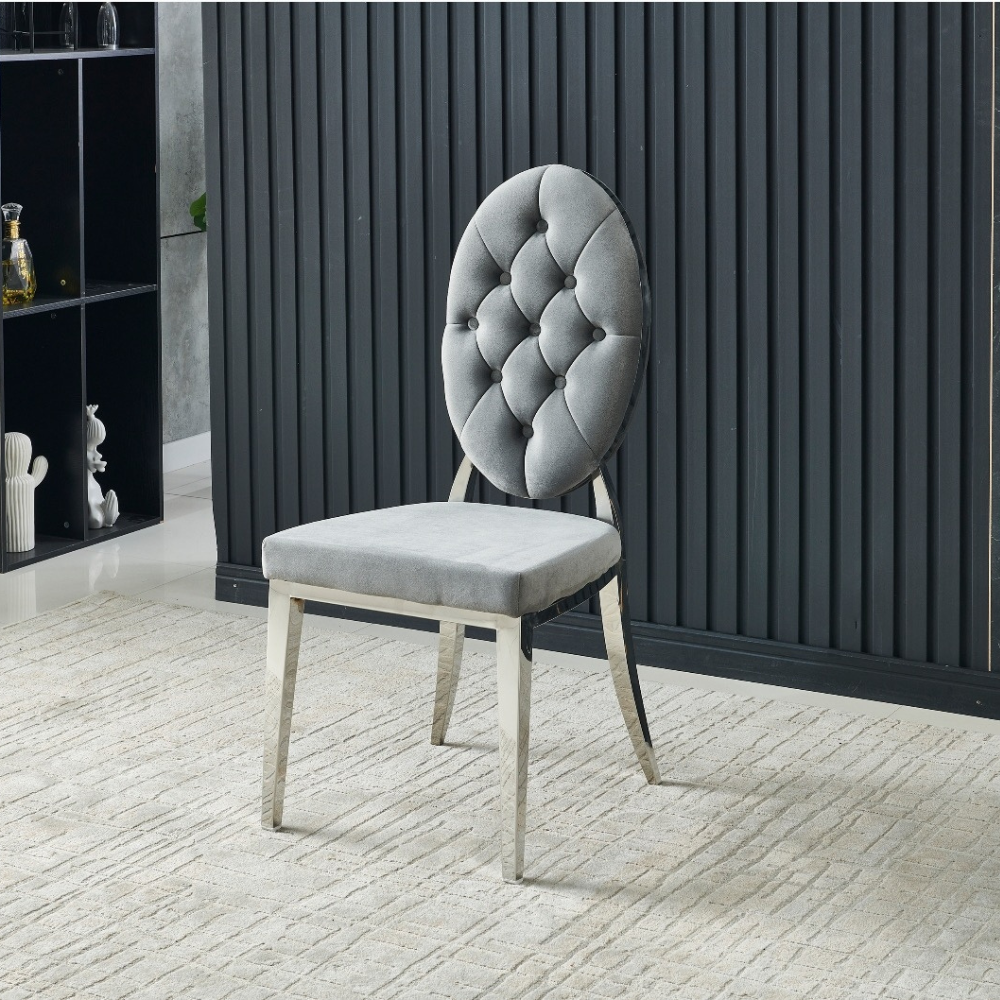 Chaise Ova Argent velours gris