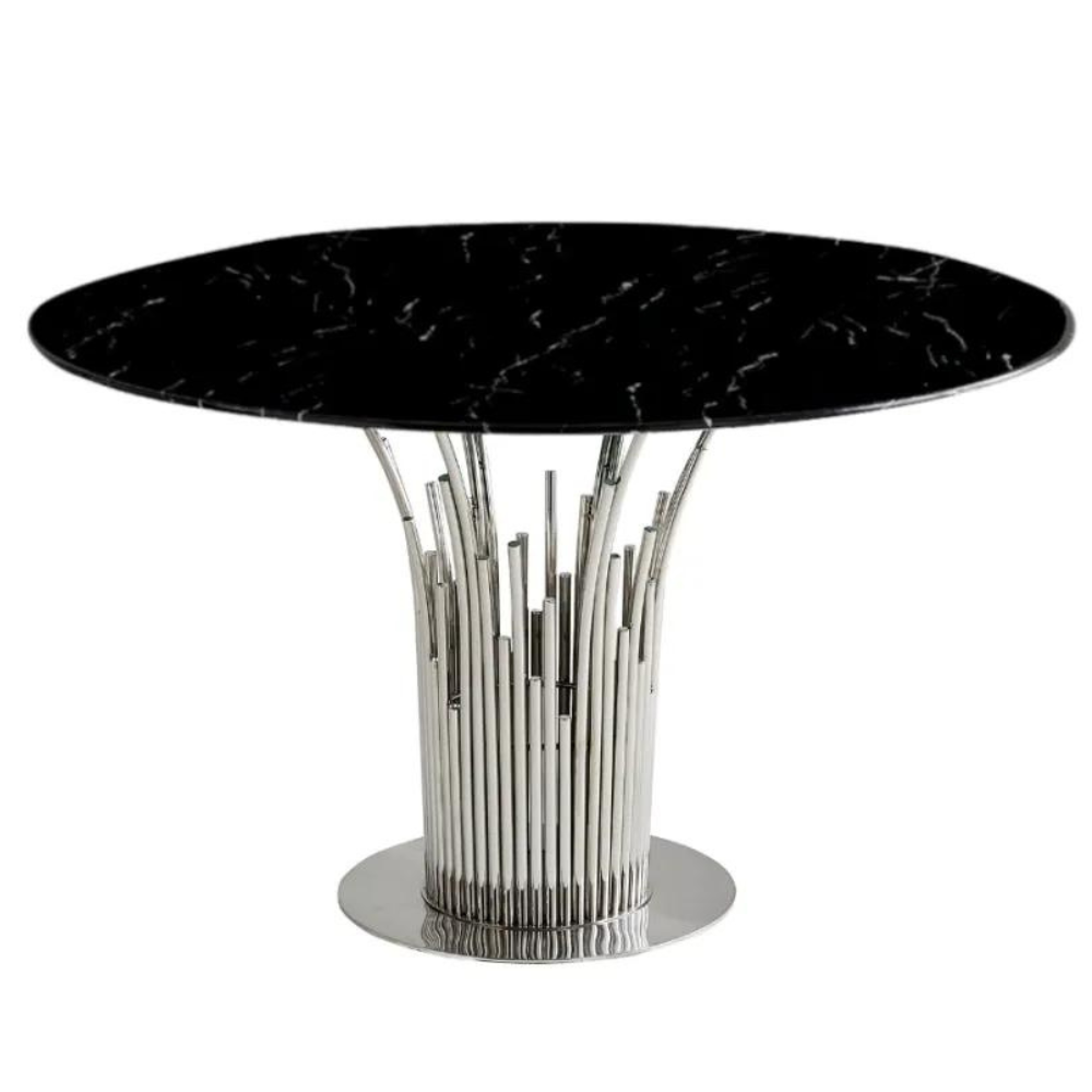 Table à manger Flute ronde Chrome marbre Noir