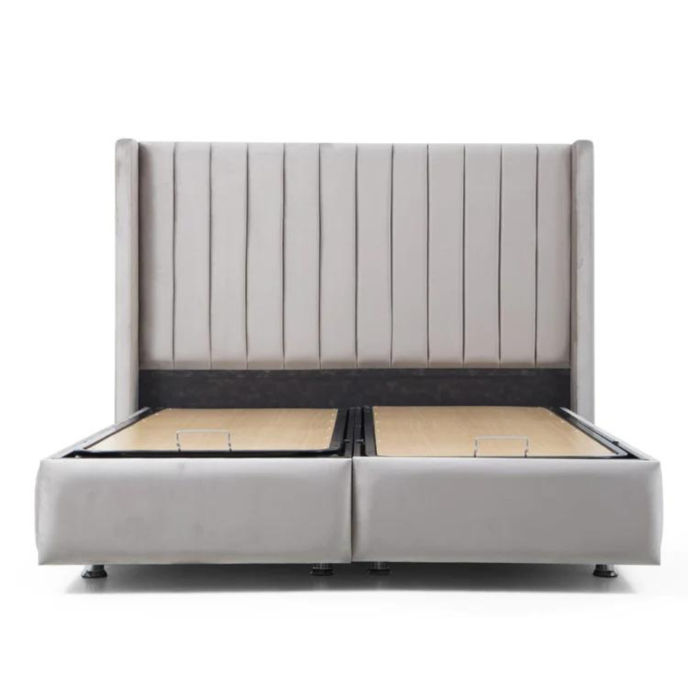 Lit Coffre Tokyo Velours Gris
