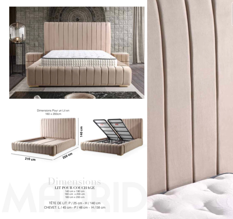 Lit coffre Madrid velours beige