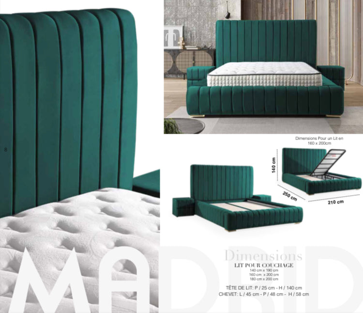 Lit coffre Madrid velours vert royal