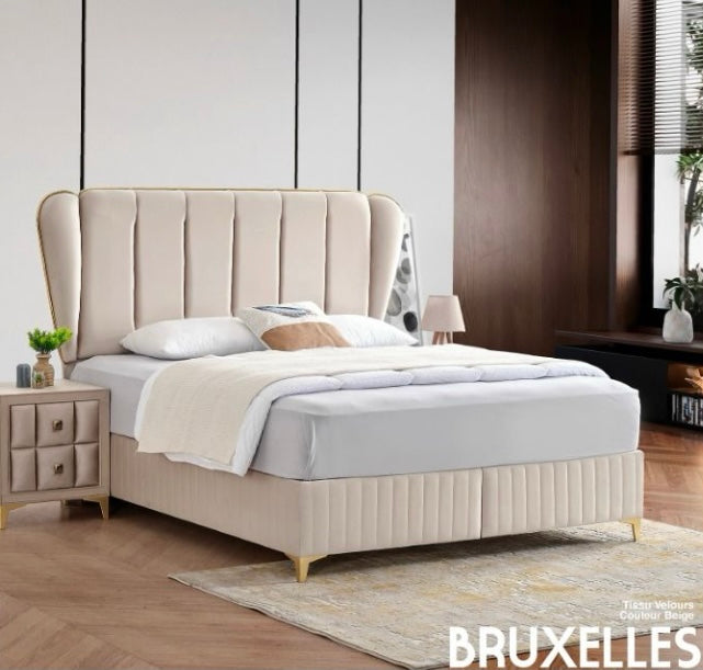 Lit coffre Bruxelles velours beige