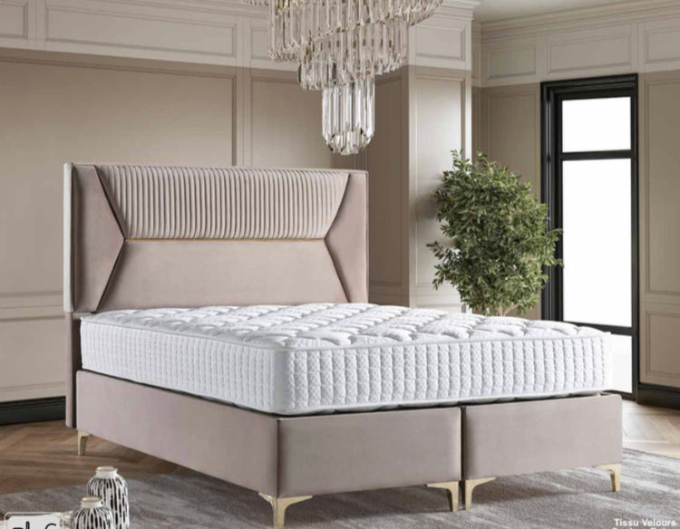 Lit coffre Lyon velours beige