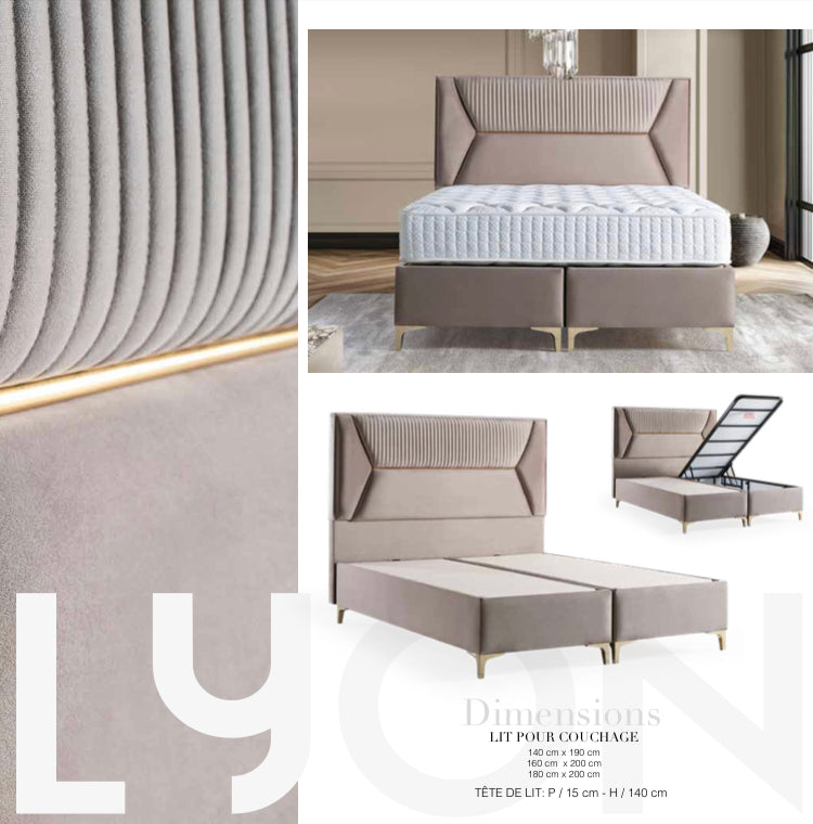 Lit coffre Lyon velours beige