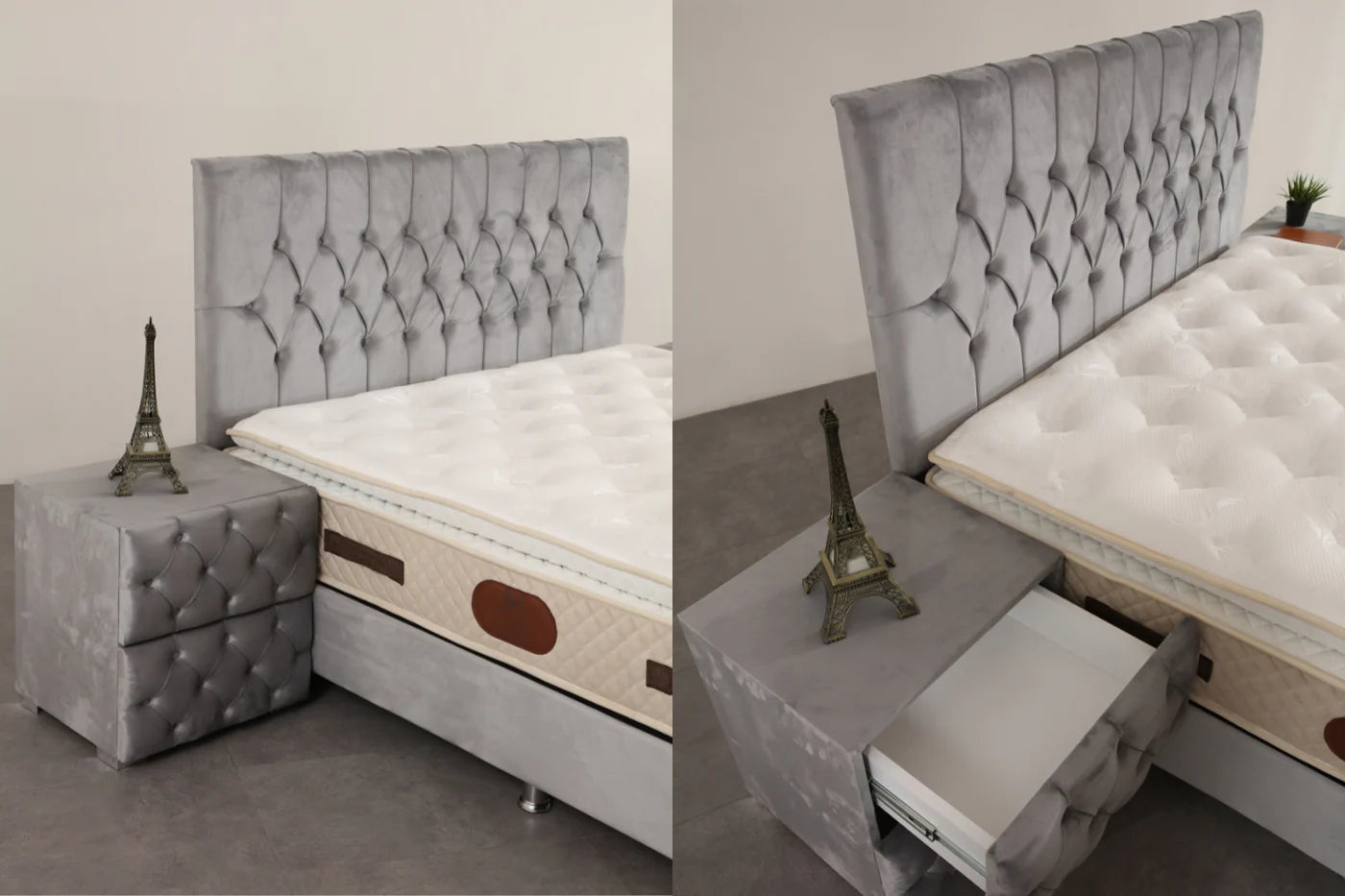 Lit Coffre Hugo Capitonnée Velours