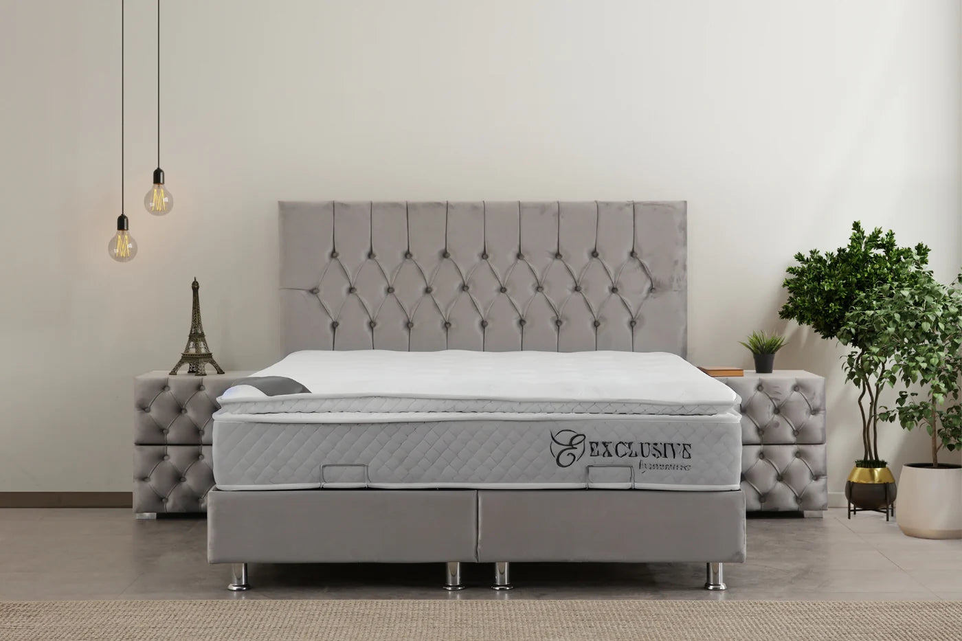 Lit Coffre Hugo Capitonnée Velours