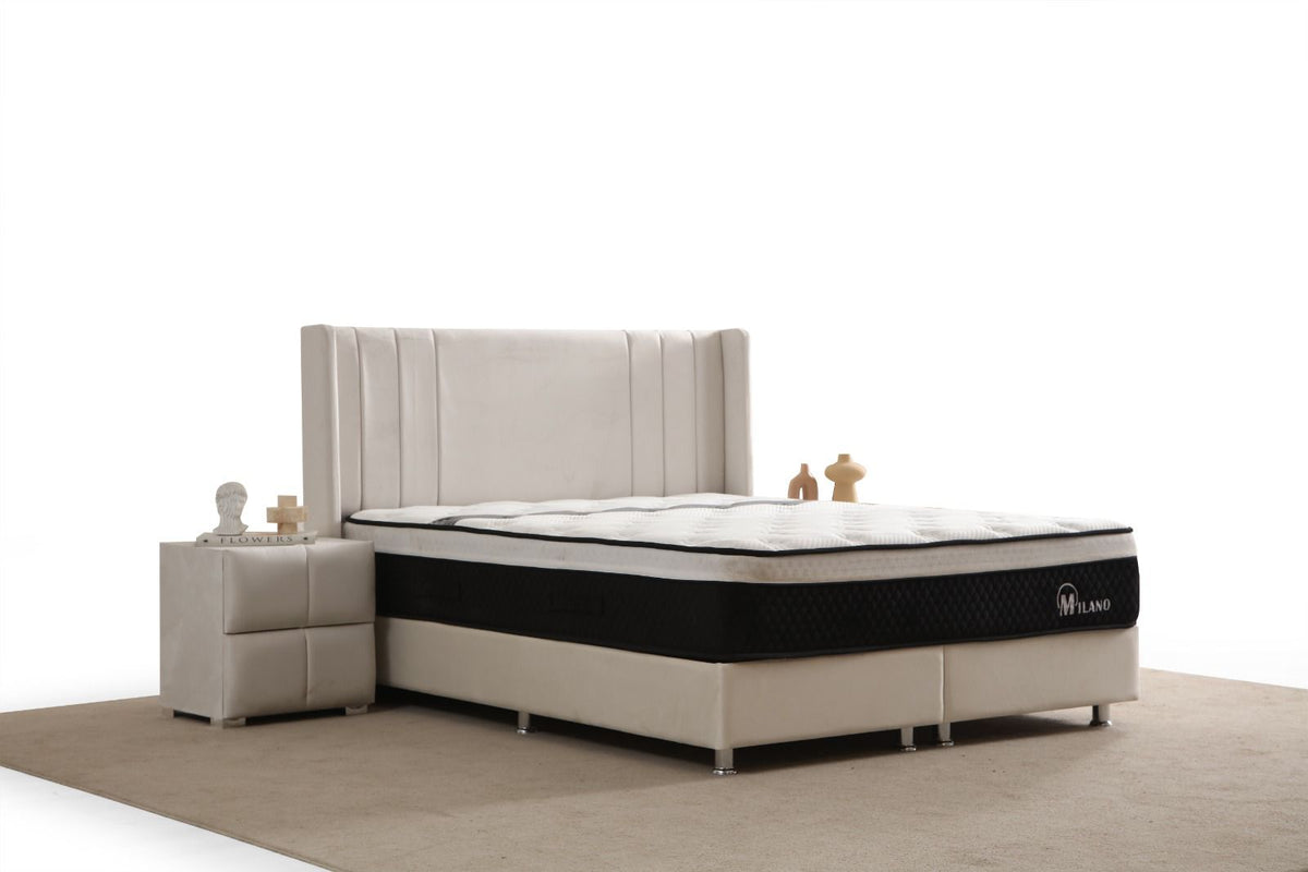 Lit Coffre Alma velours blanc cassé
