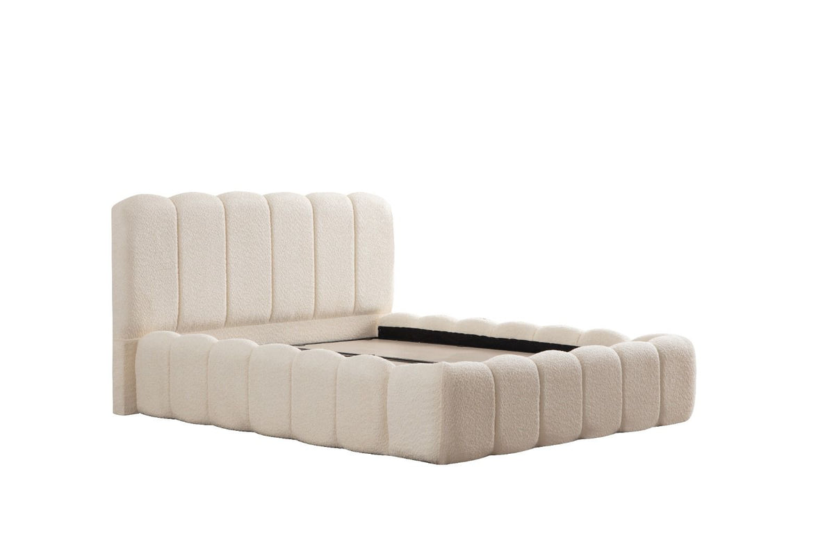 Lit Coffre Alya blanc cassé tissu chenille