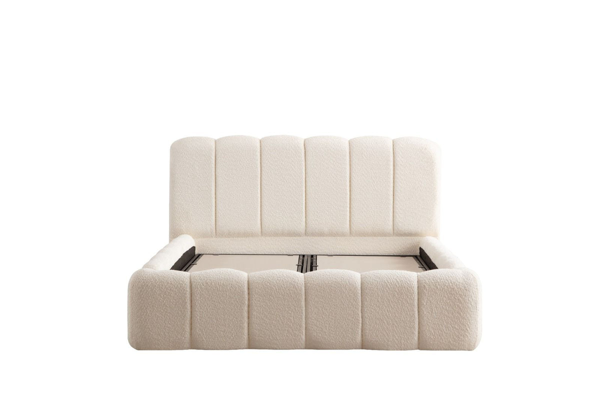 Lit Coffre Alya blanc cassé tissu chenille