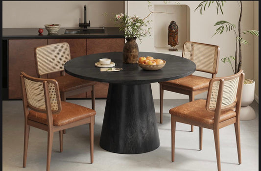 Table à manger Tommy Ronde en bois de manguier noir 130cm