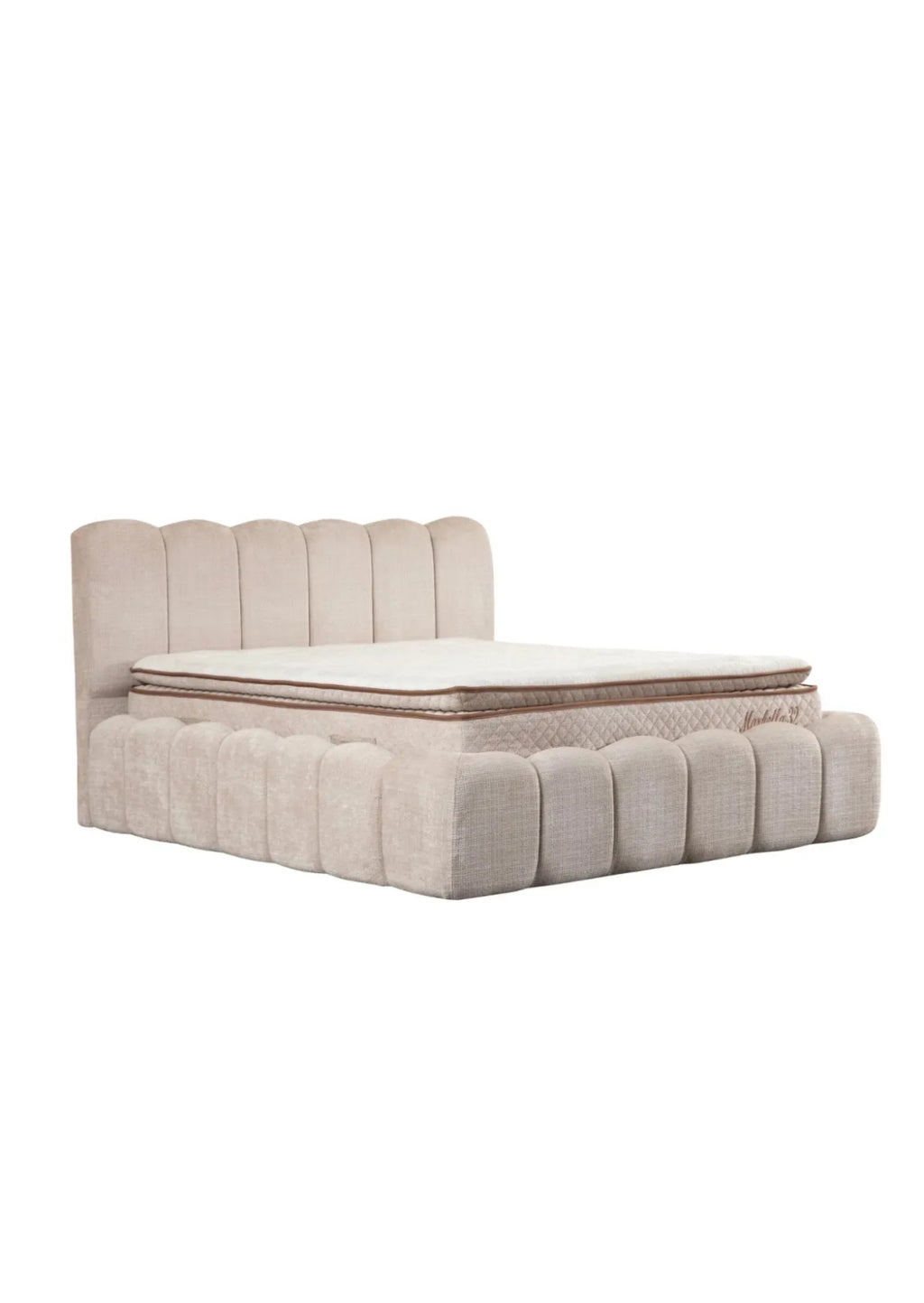 Lit coffre Alya beige tissu marbella