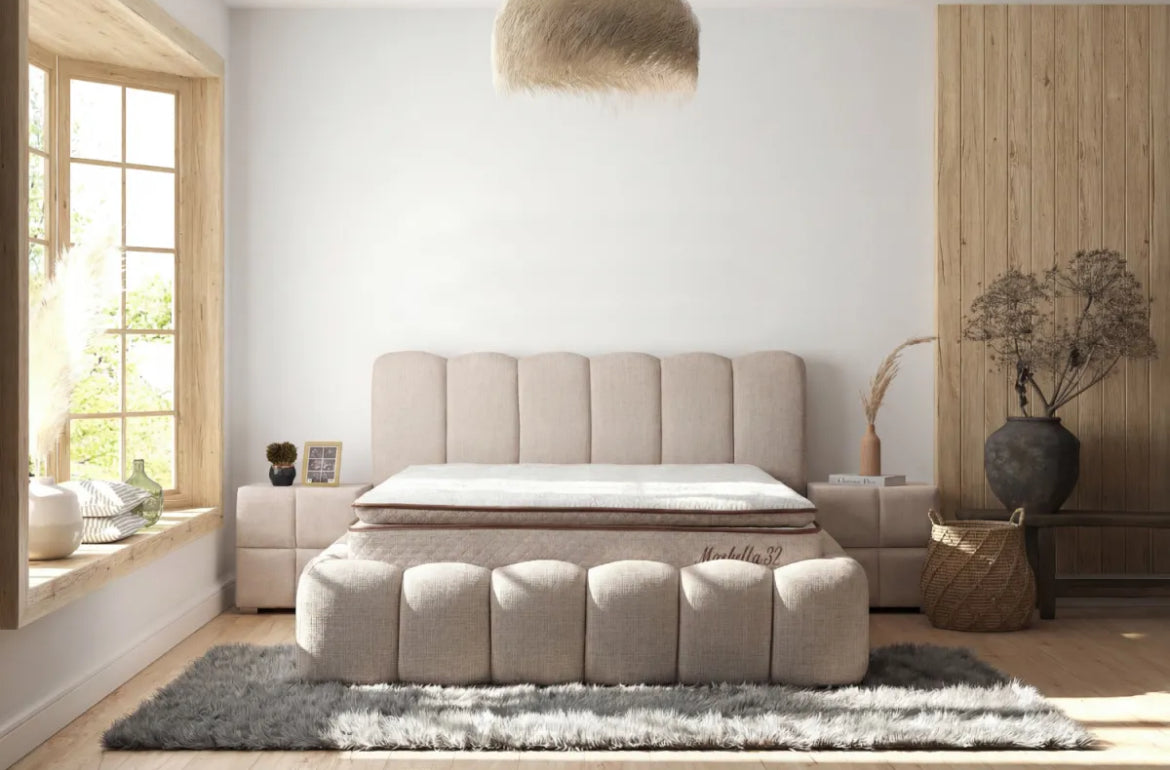 Lit coffre Alya beige tissu marbella