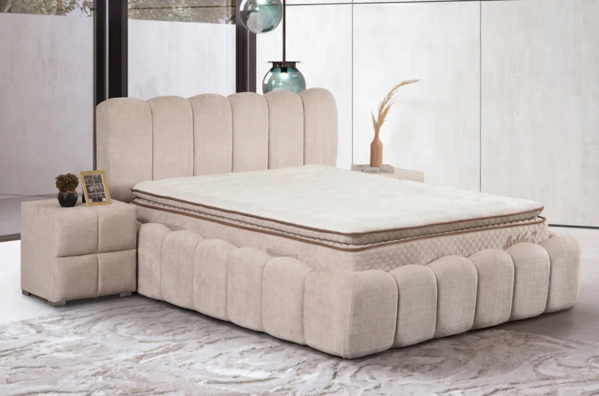 Lit coffre Alya beige tissu marbella