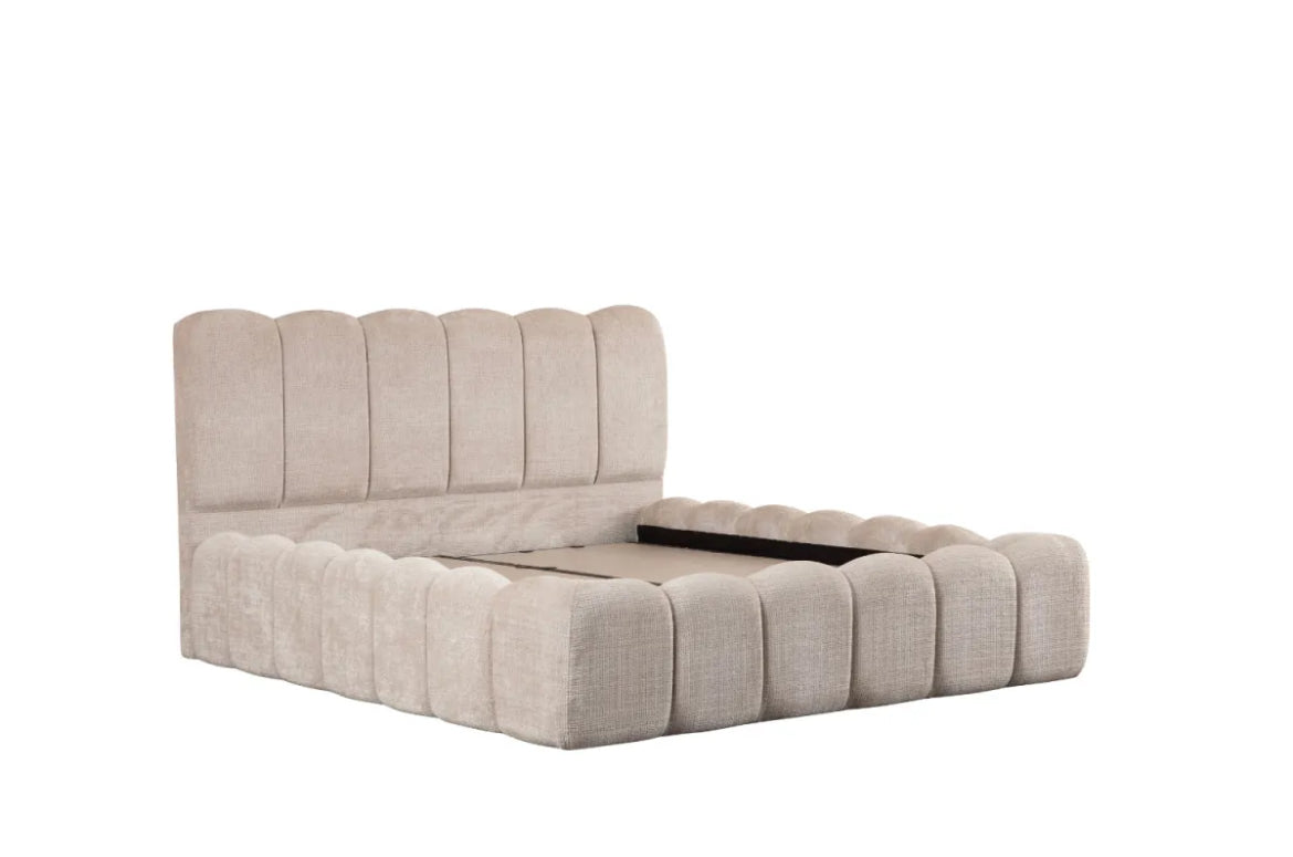 Lit coffre Alya beige tissu marbella