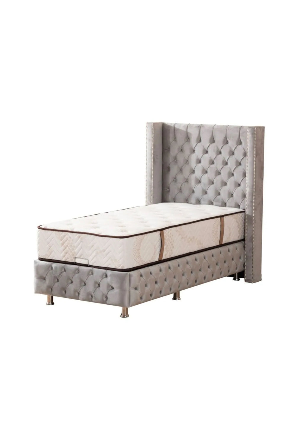 Lit Coffre Clouté Velours gris 90x190